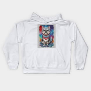 Watercolor Dog 4 - Japanese Retro Art Kids Hoodie